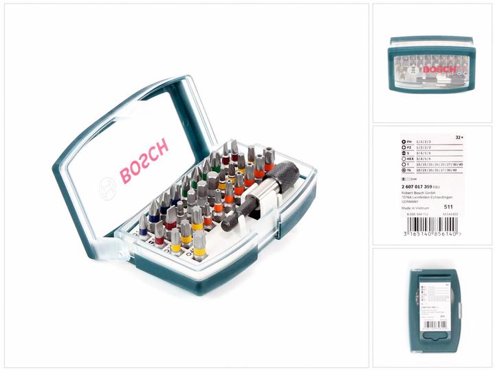 Produktbild Bosch Professional Zubehör Schrauberbit Set (Kreuz Phillips PH M2, Kreuz Phillips PH M3, Kreuz Pozidriv PZ M2, Kreuz Pozidriv PZ M3, Sechskant (hexagonal) M3, Sechskant (hexagonal) M4, Sechskant (hexagonal) M5, Sechskant (hexagonal) M6, Schraubschlitz M3, Schraubschlitz M4, Schraubschlitz M5, Schraubschlitz M6, Innensechsrund TX M10)