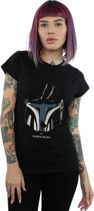 Actual product image Star Wars Womens/Ladies The Mandalorian Helmet Silhouette Cotton T-Shirt (XXL)