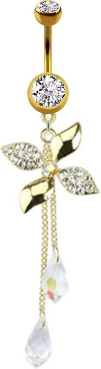 Image du produit Star Piercing Banane plaquée or 14k avec boule et cristal argenté Pendentif roue de fleurs et chaînes (Laiton, Acier chirurgical 316L)