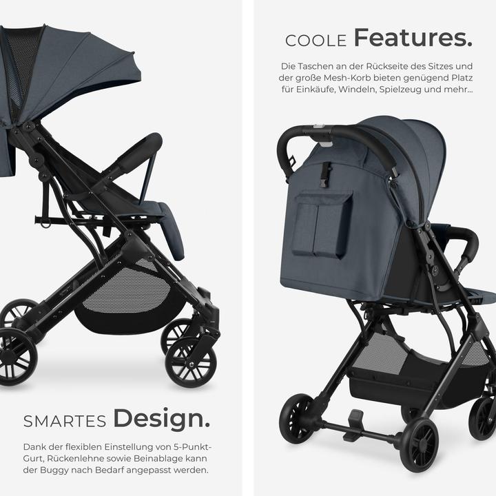 Image du produit tectake Poussette Buggy Finn, pliable, harnais à 5 points