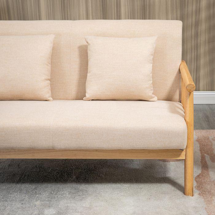 Produktbild Swisshandel24 2-Sitzer Sofa, Stoffbezug in Leinenoptik, kompakt, bis 200 kg, Holzrahmen, 123Lx69Bx74Hcm, Beige (2-Sitzer)