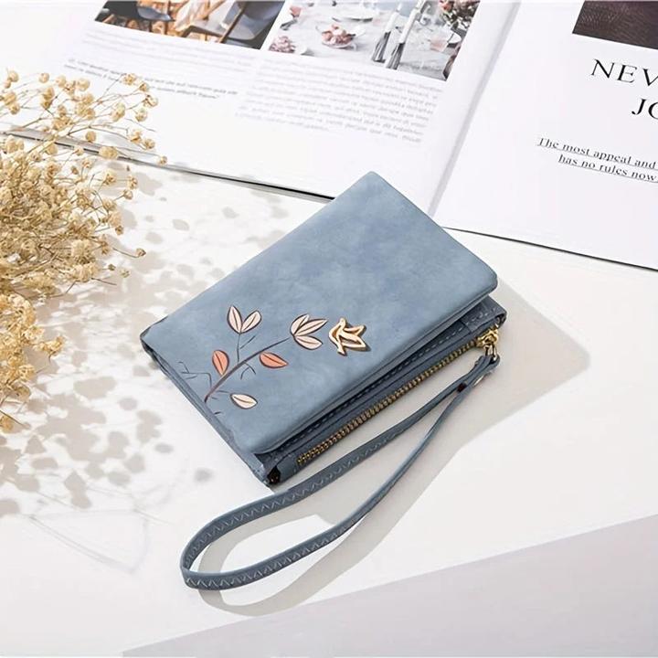 Image du produit Only-Bags.Store Stilvolle kurze Brieftasche mit Handschlaufe - Kartenhalter mit Blumenmuster in Beige, kompakte