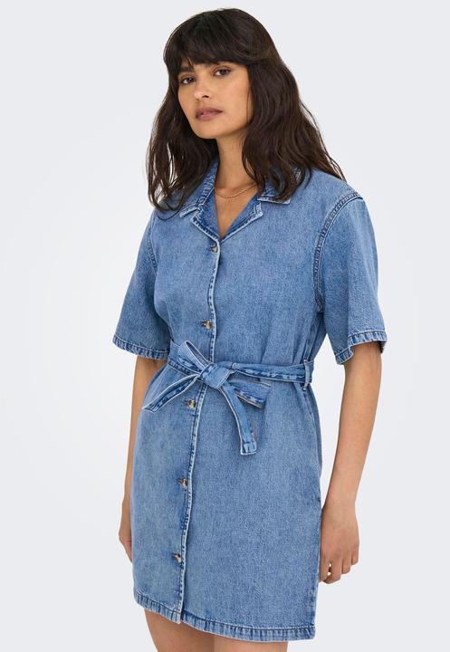 Produktbild Only Normal geschnitten V-Ausschnitt Kastige Ärmel Kurzes Kleid Jeanskleid (L)
