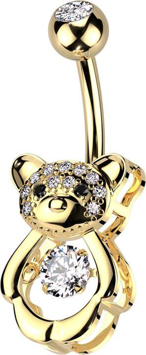 Produktbild Star Piercing Banane vergoldet mit Kugel vergoldet Kristall silber und Teddybär Kristalle silber (Messing, Chirurgenstahl 316L)