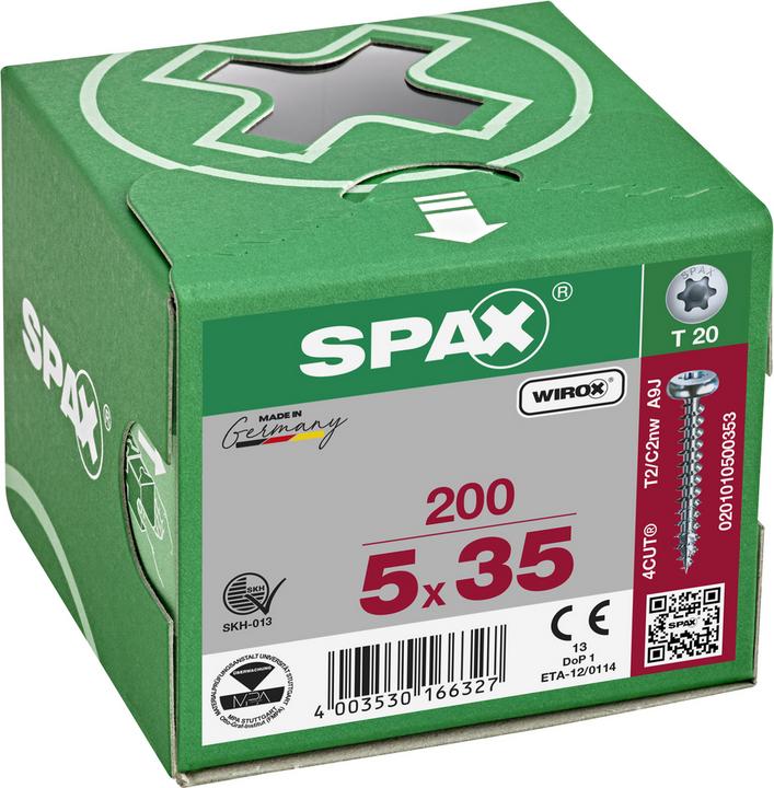 Image du produit Spax Vis pour panneaux d'aggloméré, Torx, panhead, taille 5,0 x 35 mm (200 Vis par pièce)