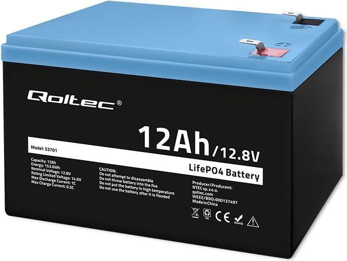 Actual product image Qoltec 53701 LiFePO4 battery / 12Ah (12.80 V, 12 Ah)