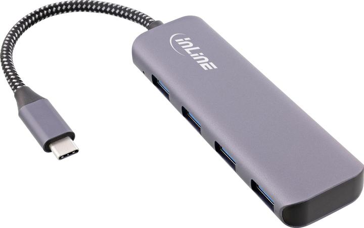 InLine Hub USB 3.2 Type-C a 4x A 10Gb/s custodia in metallo grigio (USB-C, 4 Porti)