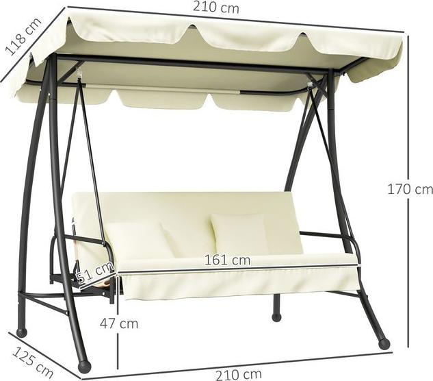 Produktbild Swisshandel24 2in1 Hollywoodschaukel, Liegefunktion 3-Sitzer, bis 240kg, 200x125x170 cm, Cremeweiss