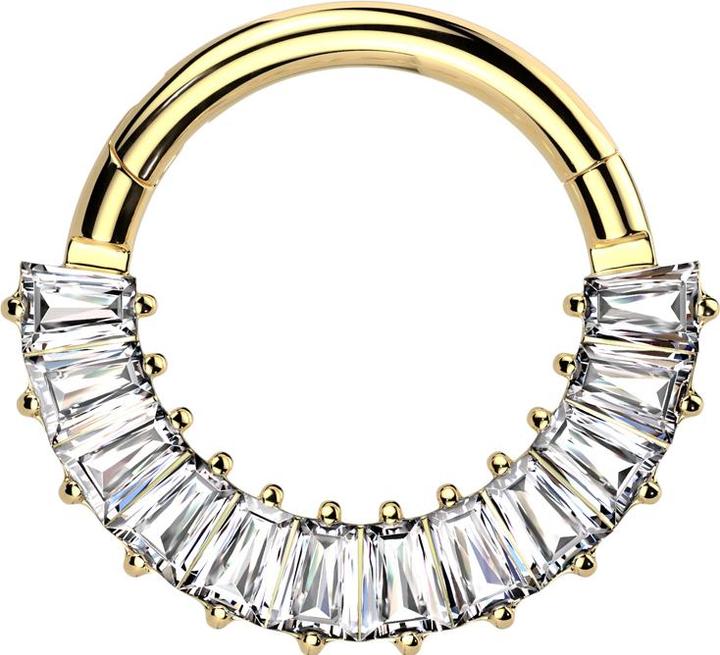 Produktbild Star Piercing Micro Segmentring klappbar vergoldet Baquette Kristalle silber (ohne Messing, Titan G23)