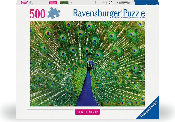 Actual product image Ravensburger Puzzle 12001332, Colourful Animals - Peacock - 500 piece puzzle for adults and children (500 pieces)