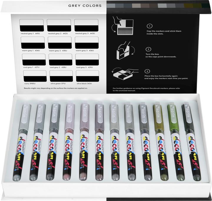 Actual product image Karin PIGMENT DECO BRUSH - Brush Marker (Green, Grey, 12 x)