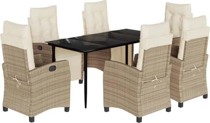 Immagine prodotto VidaXL Mobili da giardino set da pranzo set da giardino gruppo di sedute 7 pezzi in poly rattan beige (160 cm)