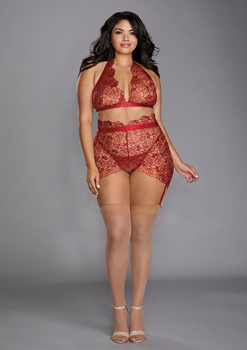 Produktbild Dreamgirl Delicate Floral Embroidery Three-Piece Set - Garnet (XXL)