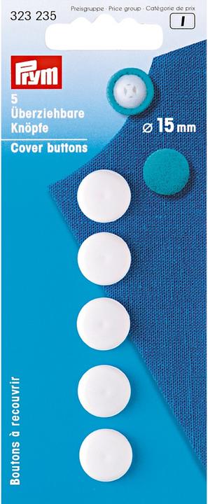 Produktbild Prym Knopf Überziehbar, weiss 15 mm, Karte 5 Stk., Kunststoff