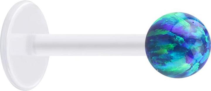 Star Piercing Micro Labret transparent mit Kugel Opal blau (ohne Messing, Bioflex)