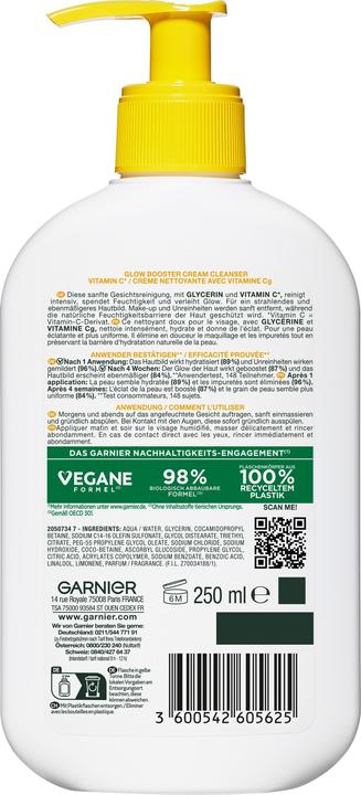 Immagine prodotto Garnier Glow Booster Crema Detergente Vitamina C 250 ml (Gel, 250 ml)