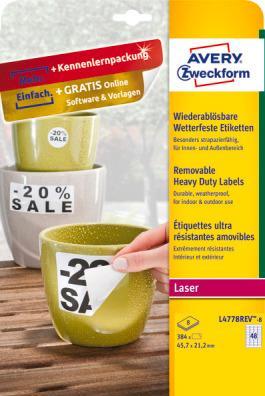 Produktbild Avery Wetterfeste, wieder ablösbare Etiketten