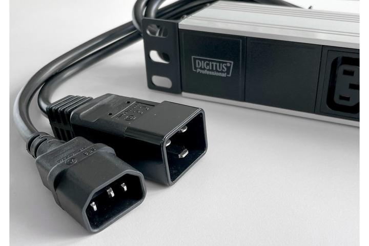 Actual product image Digitus 1U aluminium socket strip, rack mount, 4x C13, 4x C14, 2x 16A plug, open end