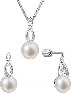 Evolution Group Silver jewelry set with zircons and real pearls 29052.1B (earrings. chain.