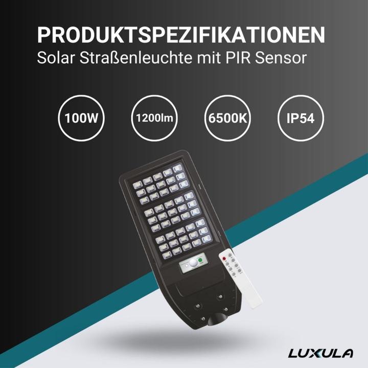 Immagine prodotto Luxula Lampione LED solare, 100 W, 1200 lm, 6500 K, con sensore PIR (1200 lm, IP65)