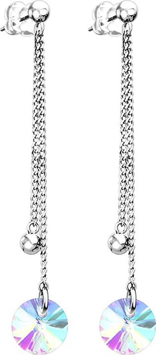 Produktbild Star Piercing Ohrstecker silber mit Kugel freifallende Ketten mit Kugel und Kristall rund (ohne Messing, Chirurgenstahl 316L)