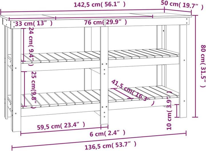 Immagine prodotto VidaXL Werkbank Arbeitstisch Werkstatttisch Werktisch Tisch Massivholz Kiefer (142.50 cm, 50 cm)