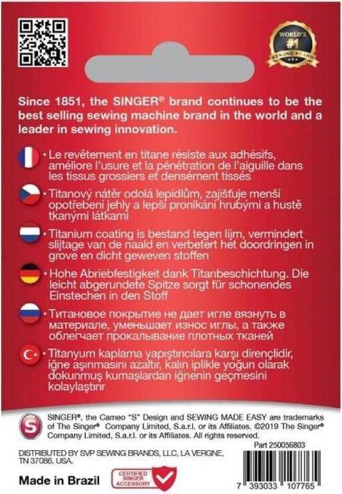 Energy Label Singer TITANIUM UNIVERSAL sewing machine needle, 90/14, pack of 5