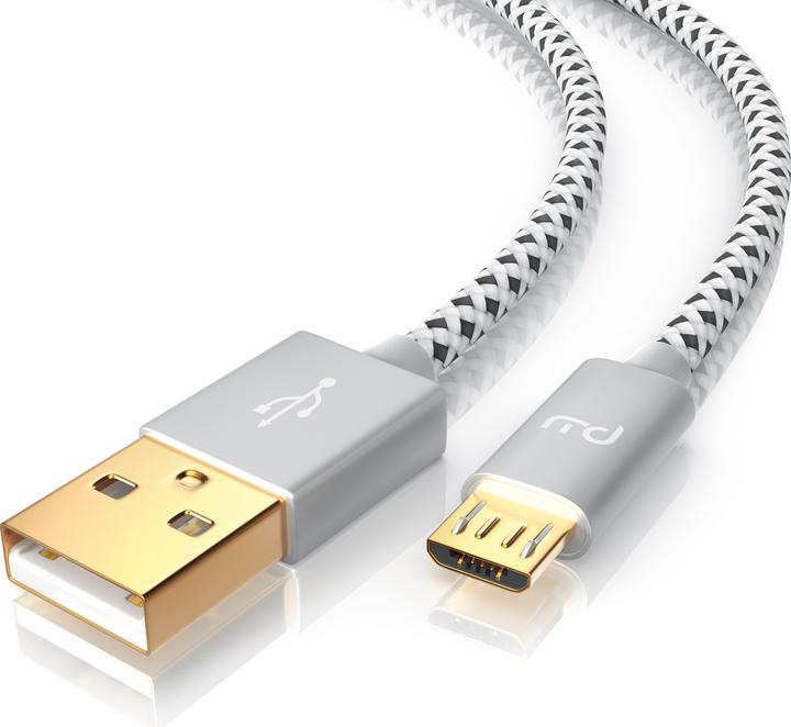 Produktbild Primewire Micro USB Kabel - 2,4A MicroUSB Schnellladekabel, Nylon, Metallstecker, Datenkabel Ladekabel (1 m, USB 2.0)