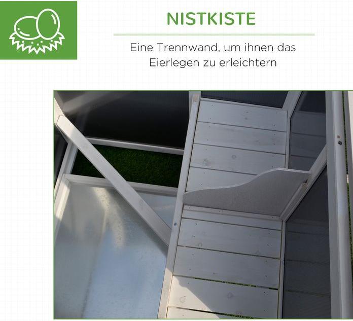 Produktbild Swisshandel24 Hühnerstall Hühnerhaus Geeignet für 1-2 Hühner, mit Nistkasten Eierkiste mit 2 Fächern, Tanne, Grau+