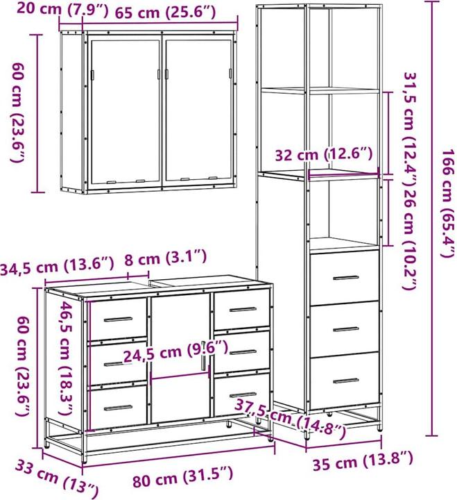 Image du produit VidaXL Ensemble de 3 meubles de salle de bains Gris Sonoma bois composite Ensemble de meubles de salle de