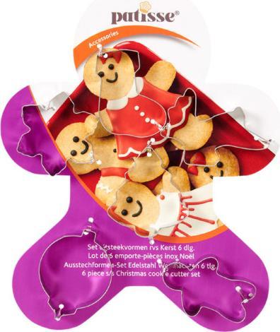 Actual product image Patisse Christmas cookie cutters 6 pcs on card Gingerbread man ass.