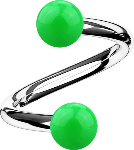Actual product image Star Piercing Micro spiral silver with two green balls (Surgical steel 316L, without brass, Acrylic)