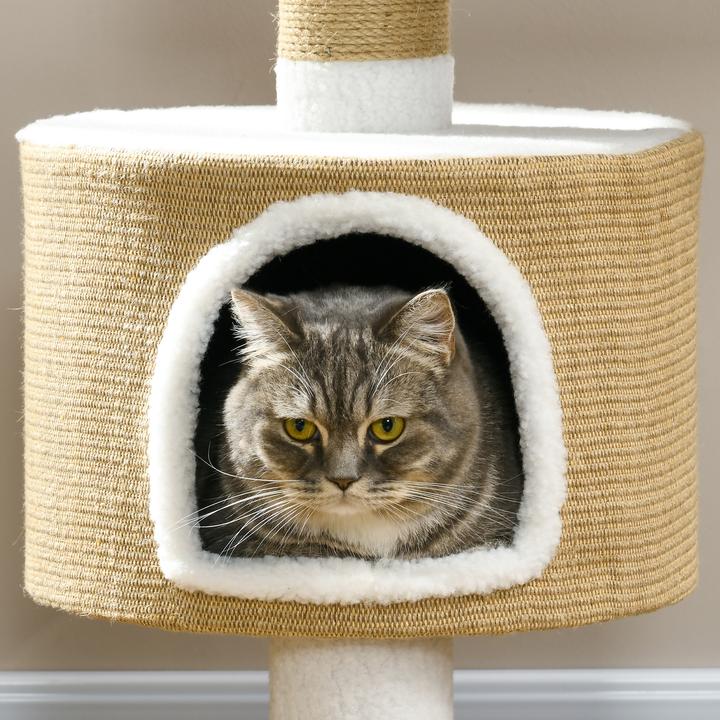 Actual product image PawHut Scratching post with cat cave and lying area (79 cm, Brown+White)