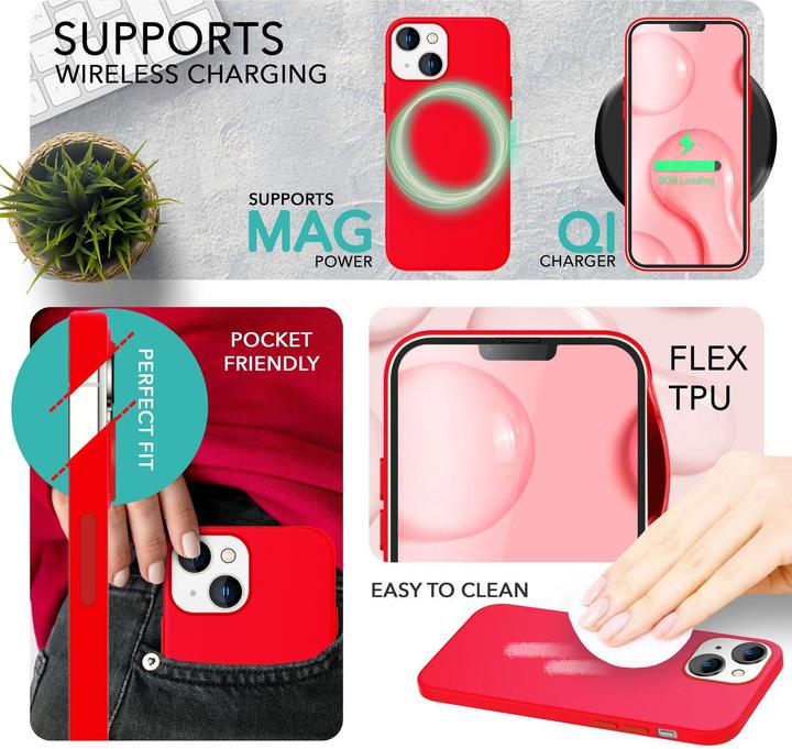 Image du produit Nalia Liquid Silicone Housse avec fonction MagSafe & 2x verre de protection d'écran (Apple iPhone 14)