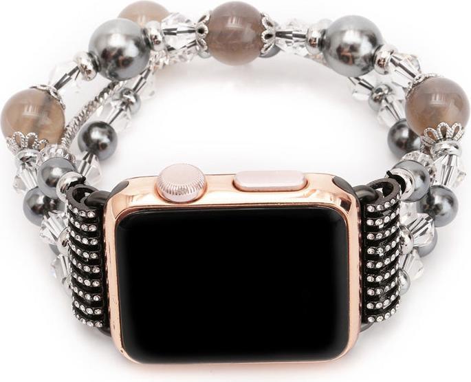 Produktbild Hermex Apple Watch 44mm / 42mm Damen Luxus Charm Armband Perlen SILBER SCHWARZ
