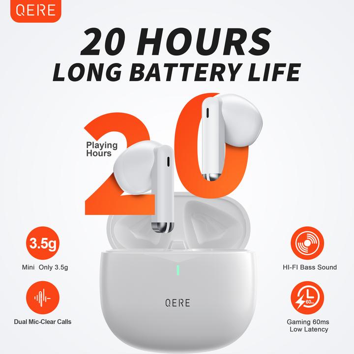 Image du produit Qere E28 écouteurs sans fil Bluetooth 5.3 In-Ear HIFI avec annulation de bruit, IPX5 & Touch Control (ANC, 20 h, Sans fil)