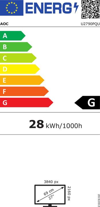 Etichetta energetica AOC U2790PQU LED IPS 27" UHD 3840x2160p 50M:1 (tip. 1000:1) 350cd 5ms HDMI2.0 (3840 x 2160 pixel, 27")