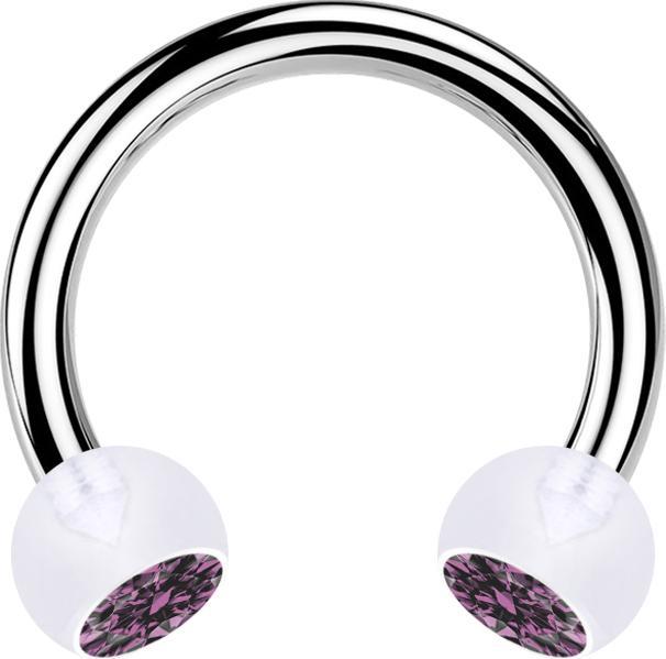 Immagine prodotto Star Piercing Micro Circular Barbell in argento con due sfere di cristallo trasparenti di colore viola chiaro (senza ottone, Bioflex, Acciaio chirurgico 316L)