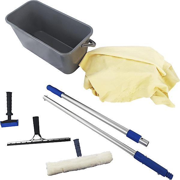 Image du produit eurokraft basic Kit de nettoyage des vitres BASIC, plusieurs éléments, gris / bleu.
