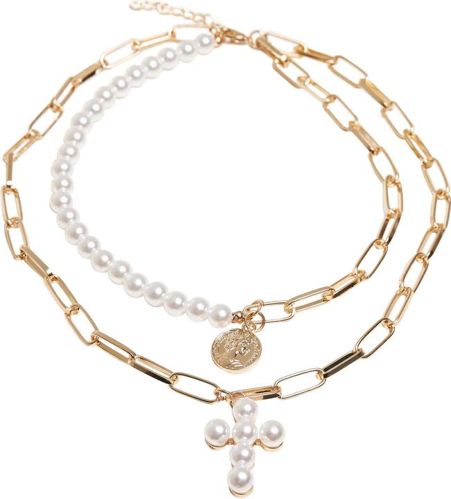 Produktbild Urban Classics Pearl Cross Layering Necklace (Array, 40% Zink Legierung, ABS, Oberstoff 1: 60% Thermoplastisches Polyurethan)
