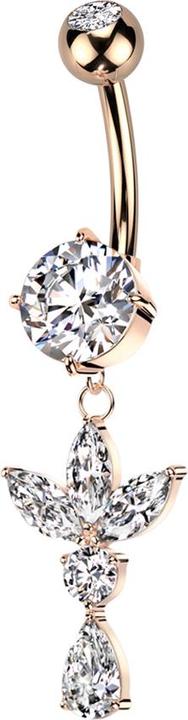 Actual product image Star Piercing Banane rosegold mit zwei Kugeln Kristall silber Anhänger drei Ovale ein runder und ein Tropfen Krist (Surgical steel 316L, Brass)