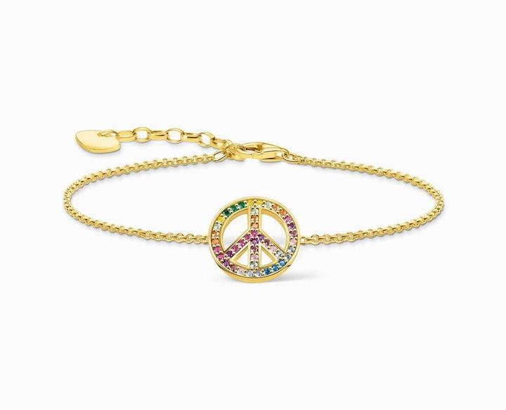 Produktbild Thomas Sabo Armband mit Peace Zeichen und Bunten Steinen Vergoldet (19 cm, 925er Silber)