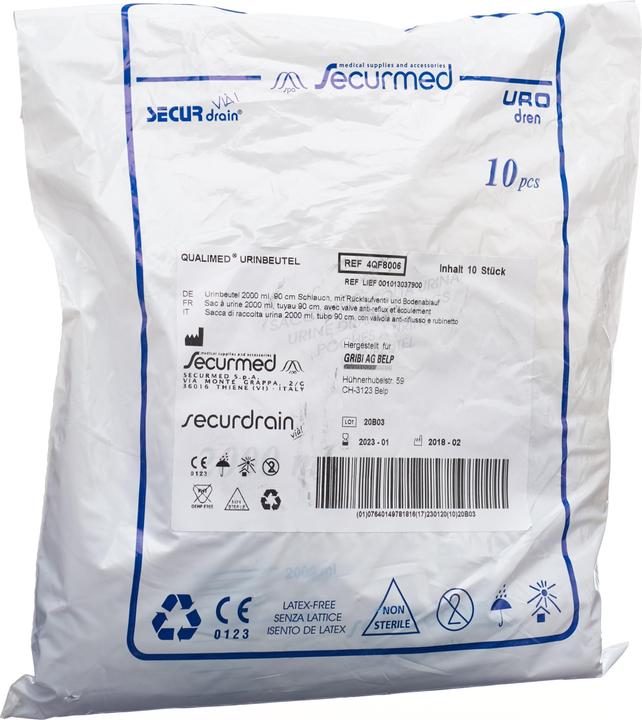 Qualimed Urinbeutel 2l 90cm mit RV Ablauf, 10 Stück