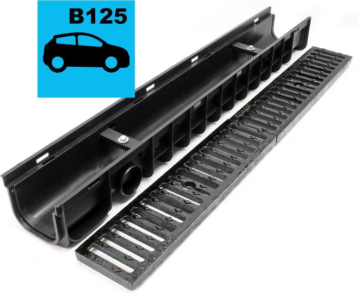 Image du produit Wiltec Caniveau 6x1m Grille recouvrement 12,5t Fonte Drainage Eaux usées Rigole Grille évacuation Garage