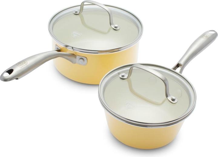 Actual product image Greenline Porpoise Geel 4-delige steelpanset met deksel - inductie - anti-aanbak - PFAS-vrij (18 cm, Saucepan, Aluminium)