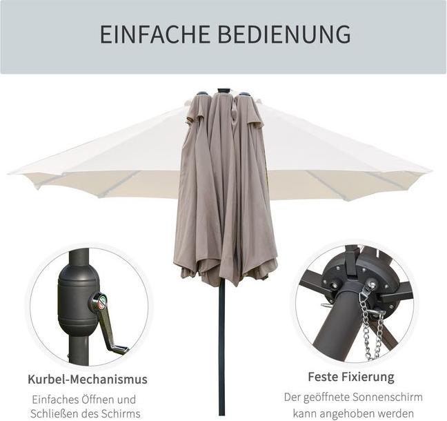 Immagine prodotto Swisshandel24 Ombrellone doppio, LED, manovella ovale in metallo kaki 440 x 260 cm (2.60 m)