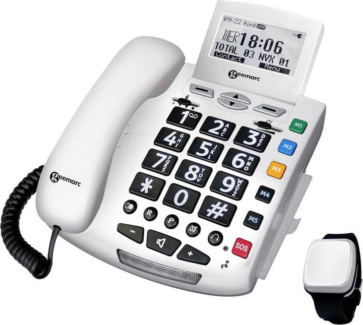 Produktbild Geemarc Pack SERENTIES Schnurgebundenes Seniorentelefon Fallband-Sensor Beleuchtetes Display Weiss
