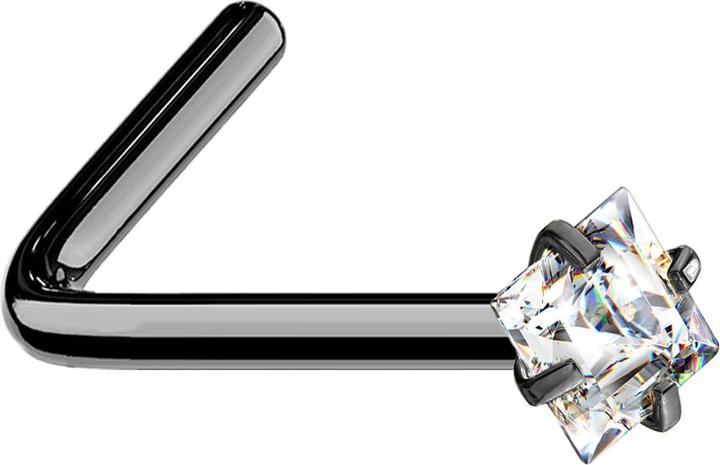 Produktbild Star Piercing Nasenstecker gewinkelt schwarz quadratischer Kristall silber gefasst (ohne Messing, Chirurgenstahl 316L)