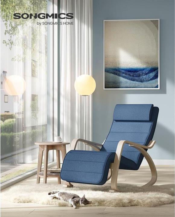Productafbeelding Songmics Schommelstoel blauw bruine stof