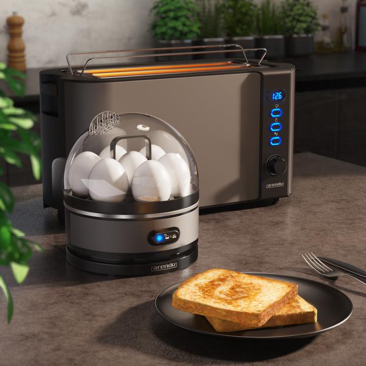 Actual product image Arendo Breakfast set, 4 slice long slot toaster with bread roll top & egg boiler for 7 eggs, grey